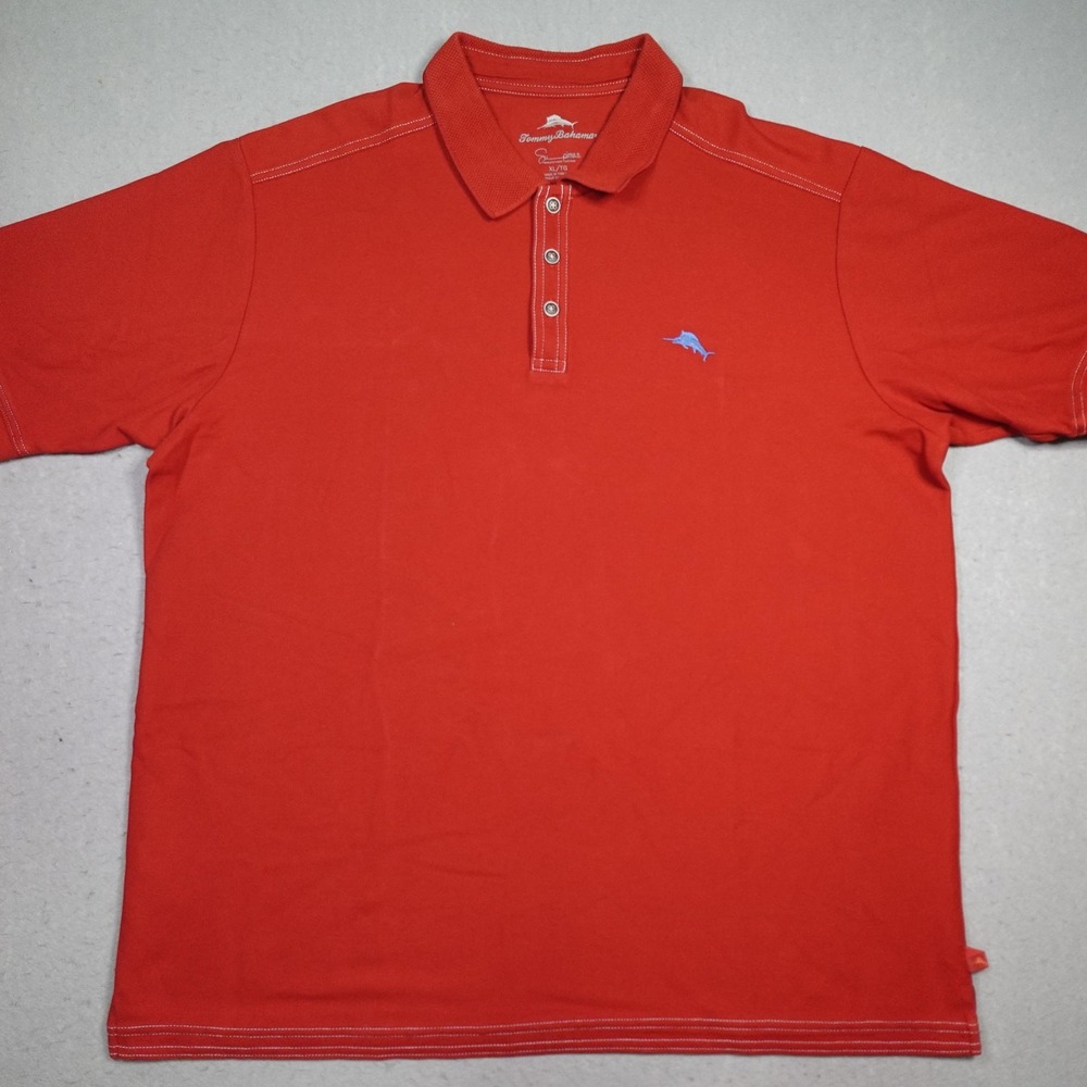 Tommy Bahama Polo Shirt Mens XL Red Supima Cotton Marlin Logo Golf Casual